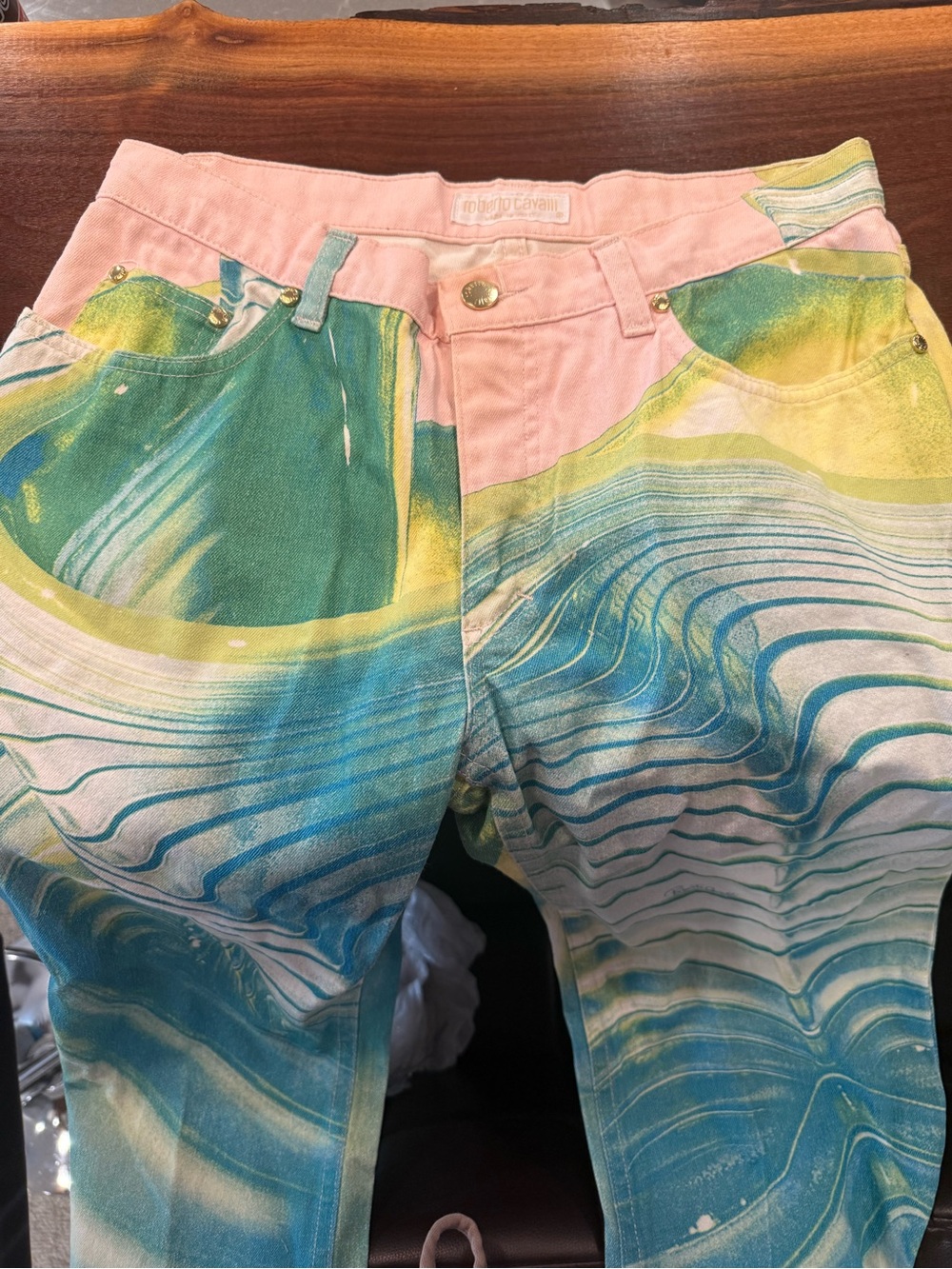 Roberto Cavalli Pastel Pink and Teal Printed Jeans